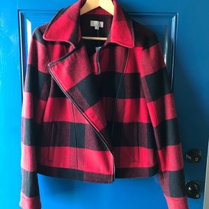 The Loft Buffalo plaid zip pea coat
